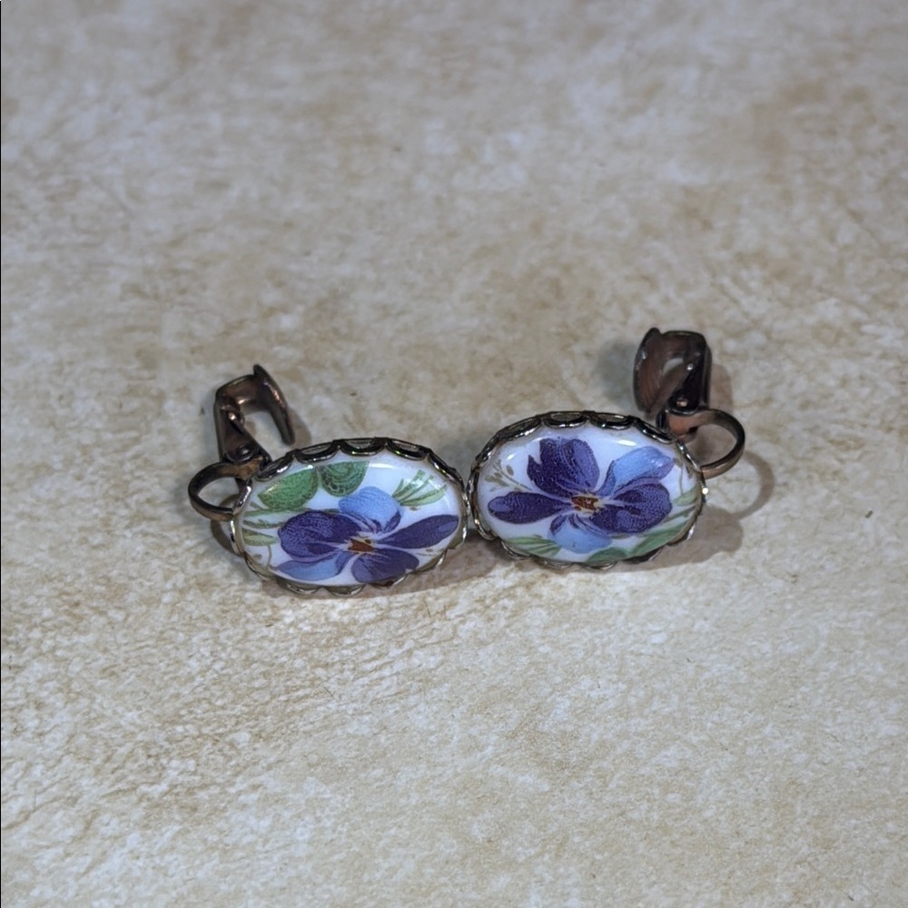 Floral Enamel Clip-On Earrings